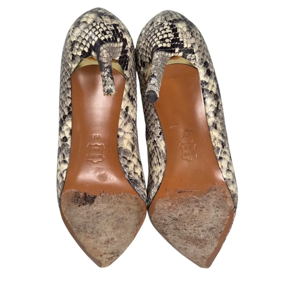 TORY BURCH Real Snakeskin‎ Leather Heels Black White SZ 9M Exotic Dress